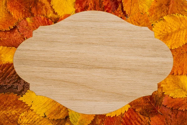 Moldura de madeira nas folhas de outono — Fotografia de Stock