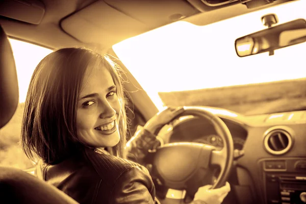 Woman driving  car — Stock Photo, Image