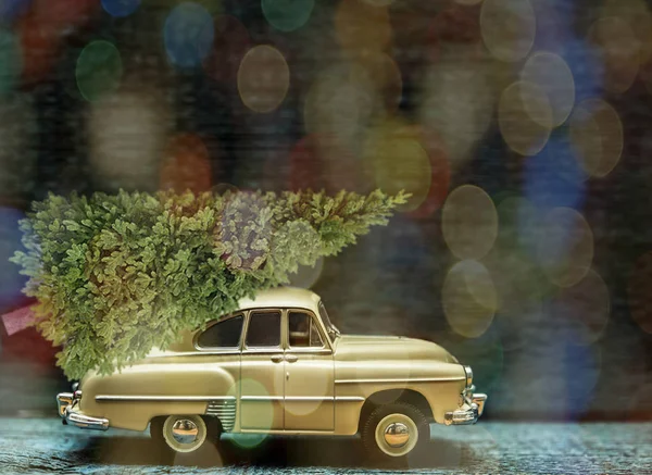 그린 크리스마스 트리를 운반 하는 자동차 — 스톡 사진