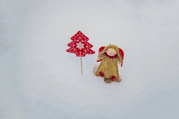 Angel doll with christmas tree — Stock Photo, Image