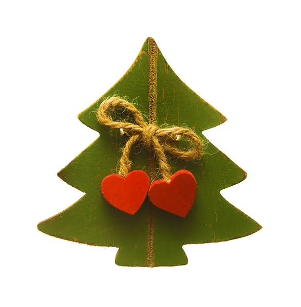 Christmas tree with two red hearts — Stock Photo, Image