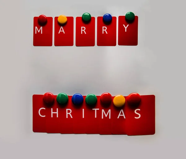 Merry christmas words on red cards — Stock Photo, Image