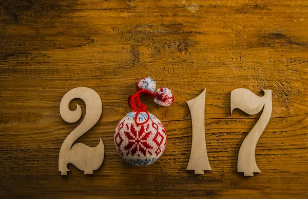 Carte avec boule tricotée de Noël — Photo