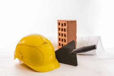  Tuğla, paslanmaz çelik mala, blueprint