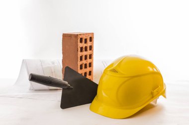  Tuğla, paslanmaz çelik mala, blueprint