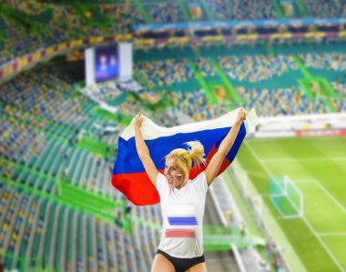 elinde Rus bayrağı tutan kız. 