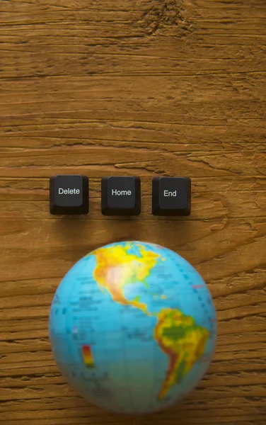 globe  on wooden table