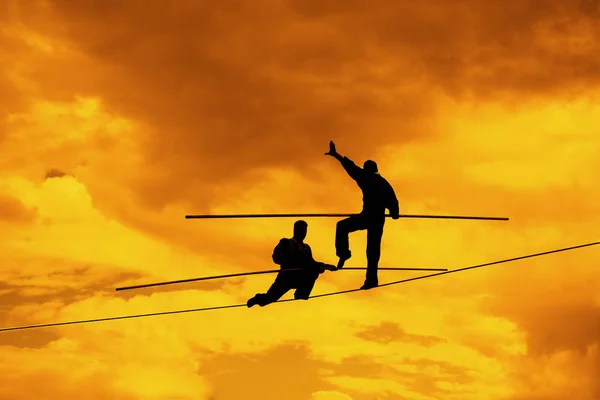 Silhouettes Businessmen Poles Rope Idea Balance Business — Stock Photo, Image