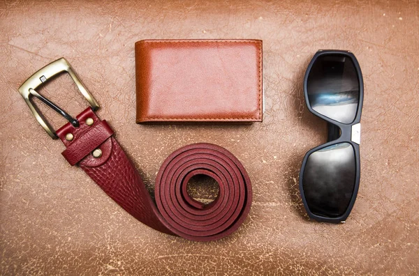 Sunglasses and  belt, brown wallet