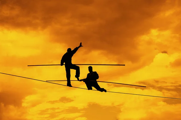Silhouettes Businessmen Poles Rope Idea Balance Business — Stock Photo, Image