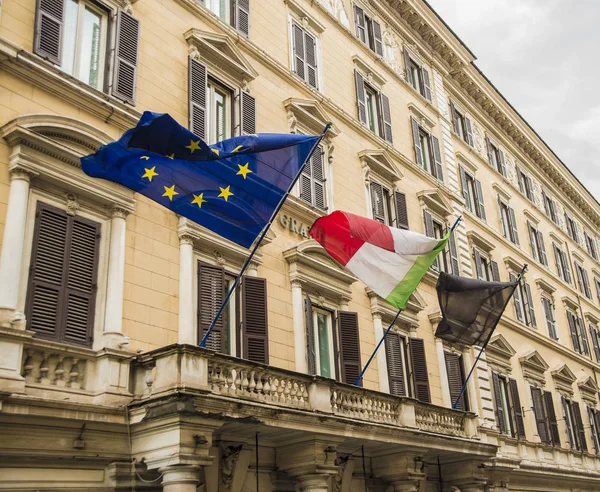 Europe Union flag and Italy flag.
