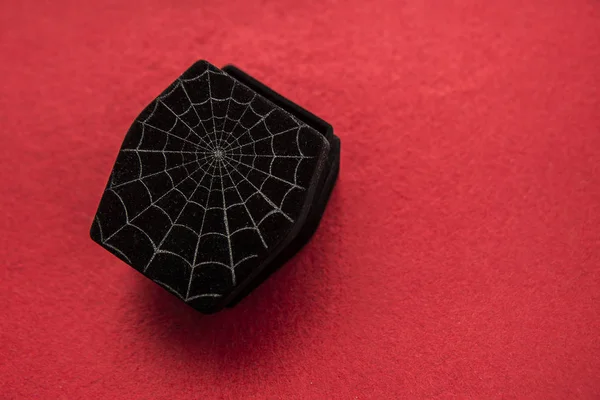 Pokrywa czarna trumny z spiderweb — Zdjęcie stockowe