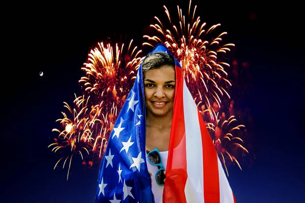 Girl with  american flag — Stock Photo, Image