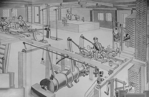 産業博物館、工場のスケッチ. — ストック写真