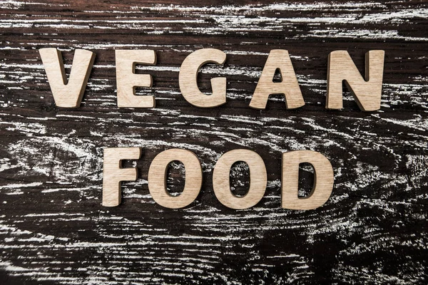 Palabras de madera comida vegana —  Fotos de Stock