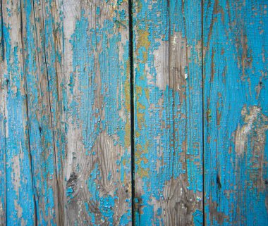 Eski boyalı mavi ahşap çit 