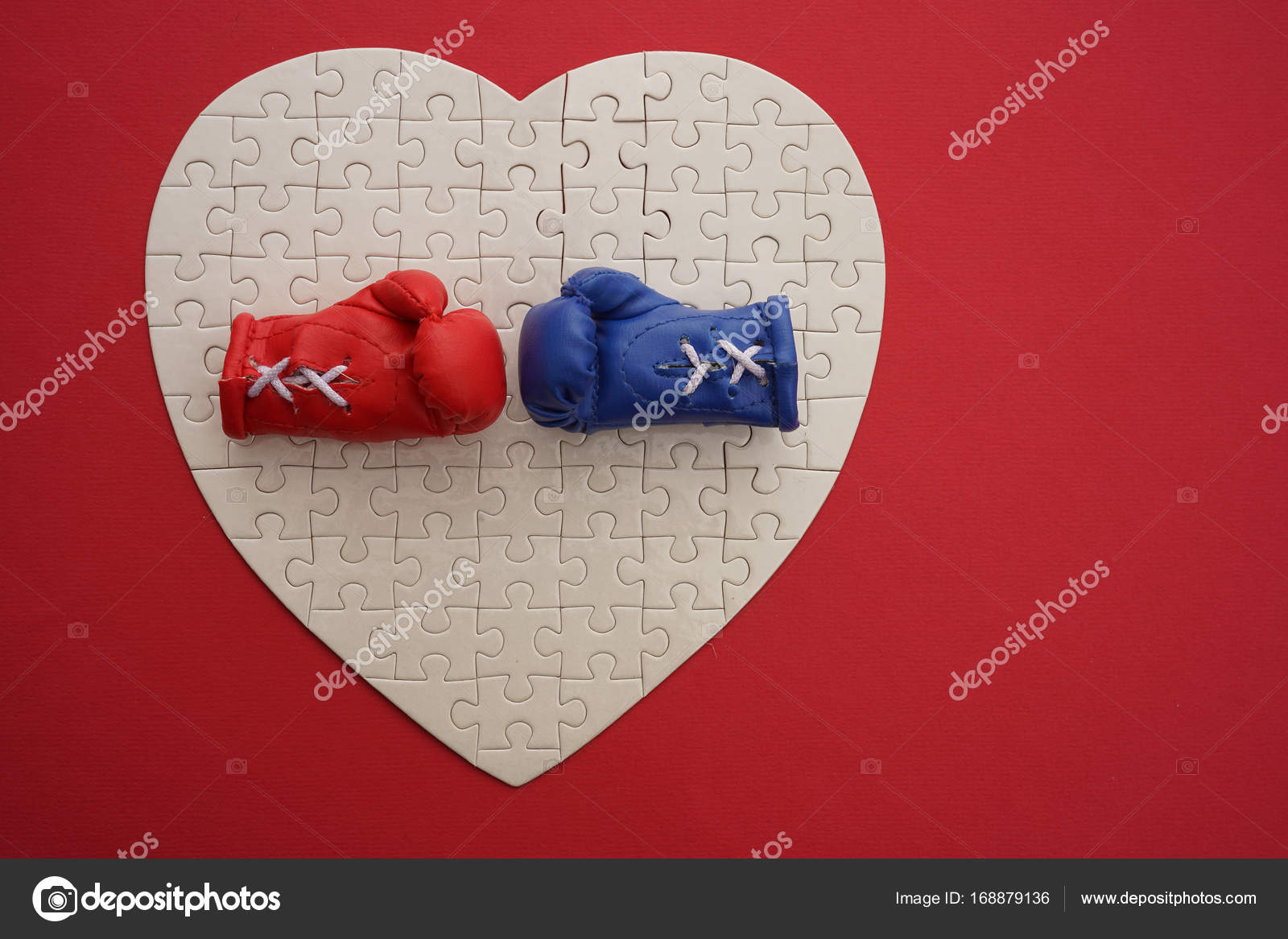 Red Blue Boxing Gloves Puzzles Heart Red Paper Background Boxing Stock