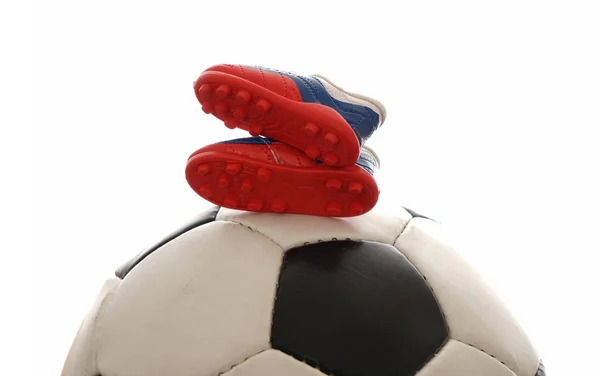 Bandeira, bola de futebol e botas — Fotografia de Stock