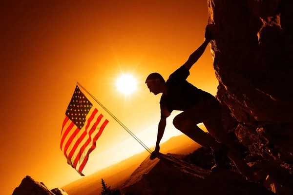 Young Man American Flag Rock — Stock Photo, Image