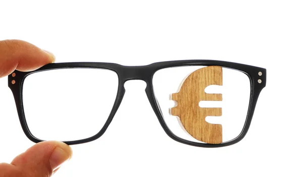 Runde Gläser Mit Eurozeichen Isoliert Auf Weißem Hintergrund — Stockfoto