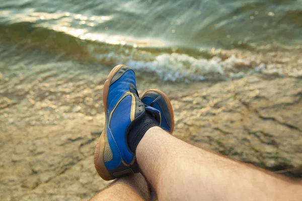 Man in blue trendy sneakers — Stock Photo, Image