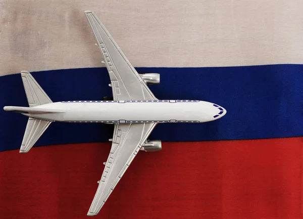 Aviones en el fondo de la bandera rusa — Foto de Stock