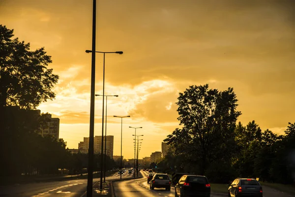 Sunset view from road. — Stock Photo, Image