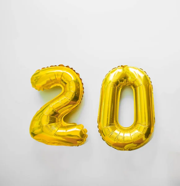 Beyaz Arka Plan Üzerinde Izole Altın Oyuncak Balonlar Numara — Stok fotoğraf