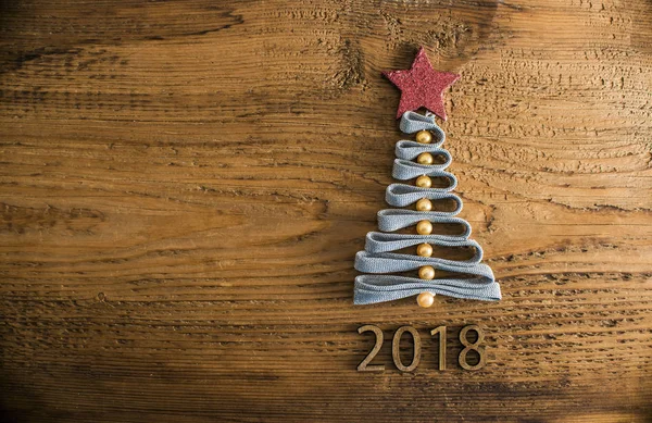 Arbre Noël Dentelle Sur Texture Bois Style Vintage Heureux 2018 — Photo