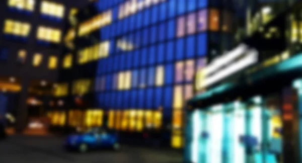 Night street with office building fasade. Lighting windows