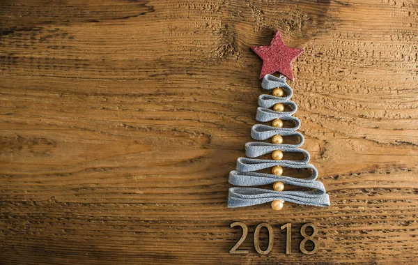 Julgran Från Spets Vintage Stil Trä Textur Glad 2018 Nyårskort — Stockfoto