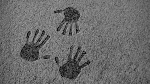 Hand Prints White Snow Texture — Stock Photo, Image