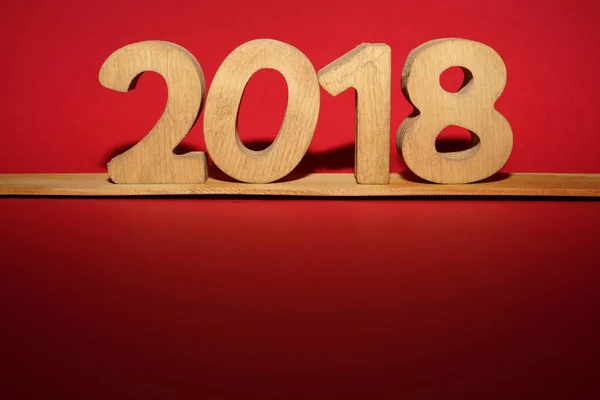 Nueva Tarjeta Año 2018 Número Año Madera Grande —  Fotos de Stock