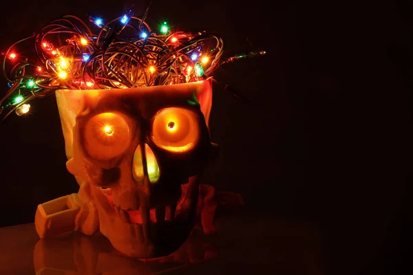 Dia Los Muertos Totensonntag Oder Halloween Karte Einladung Mit Lichterkranz — Stockfoto