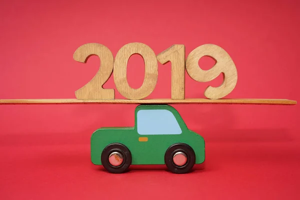 New Year 2019 Big Wooden Year Number Car New Year — Stock Photo, Image