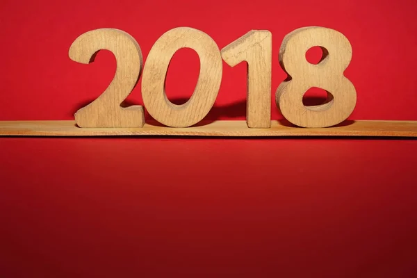 Nieuwjaarskaart 2018 Grote Houten Jaar Nummer — Stockfoto