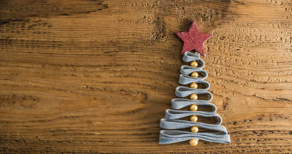 Árbol Navidad Encaje Textura Madera Estilo Vintage Feliz Año Nuevo —  Fotos de Stock