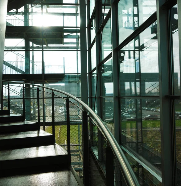 Modern Glass Staircase Walking People Linz Austria Modern Glass Spiral — Stock Photo, Image