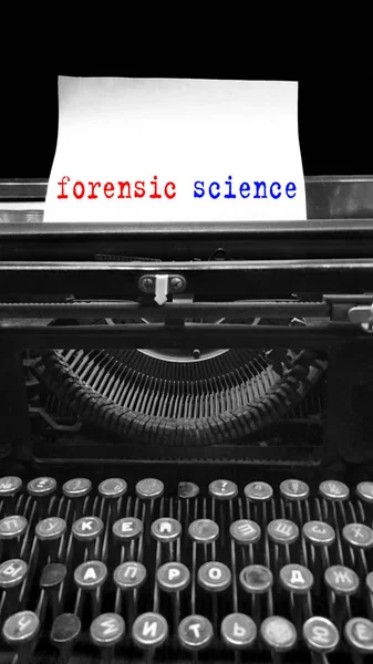 Forensi Science Phrase Mots Machine Écrire Vintage Rétro Noire Avec — Photo