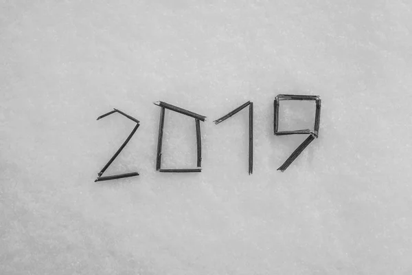 2019 Складається Сухих Гілок Або Паличок Білому Фоні Снігу — стокове фото