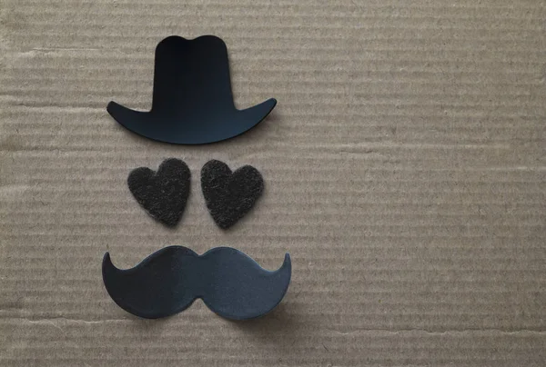 Fundo Feliz Dia Pai Cartão Chapéu Preto Bigode Dois Corações — Fotografia de Stock