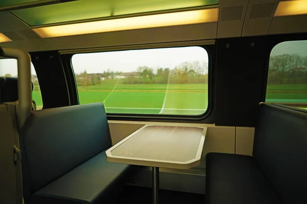 Interior Inside First Class Cabin of  Modern Speed Express Train.