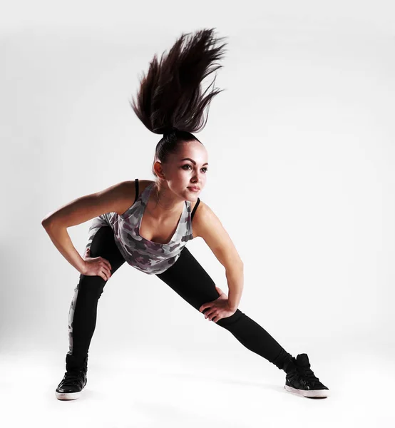 Retrato Una Hermosa Joven Haciendo Ejercicio Estudio Ajuste Deportivo Chica — Foto de Stock