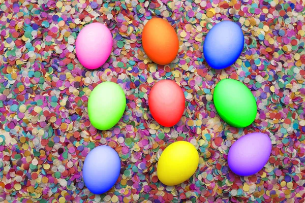 Eggs Colorful Paper Confetti Background Happy Easter Holiday — Stock Photo, Image