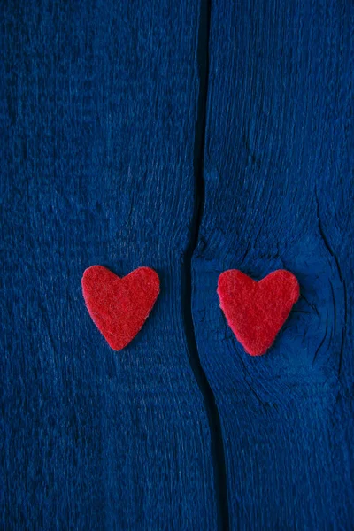 Sevgililer Günün Kutlu Olsun Kırmızı Kalpler Mavi Ahşap Tahta Doku — Stok fotoğraf
