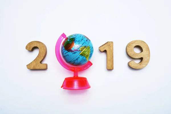 Happy New Year 2019 Globe Isolated White Background Empty Copy — Stock Photo, Image