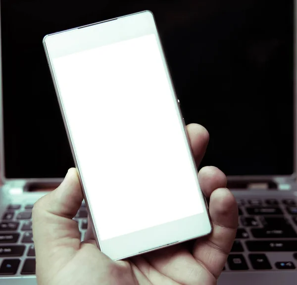 Closeup Mobile Phone Hand Businessman Close Young Man Using Smartphone — Stock Photo, Image