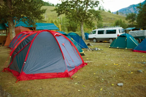 Zelte Touristenlager Zeltplatz Frühen Morgen — Stockfoto