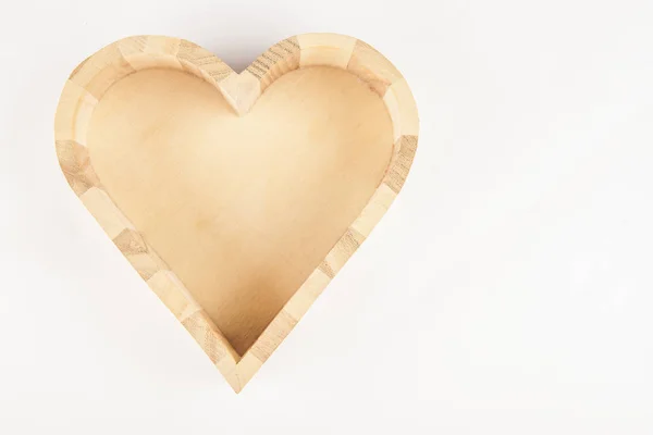 Wooden Heart Empty Box Wooden Heart Isolated White Background Happy — Stock Photo, Image