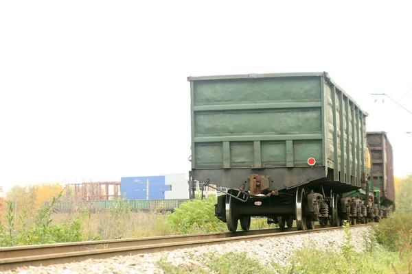 Vracht Wagons Cargo Containers Geparkeerde Spoor Goederentrein Tak Spoorweg Terminal — Stockfoto